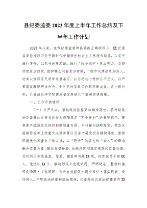 县纪委监委2023年度上半年工作总结及下半年工作计划.docx