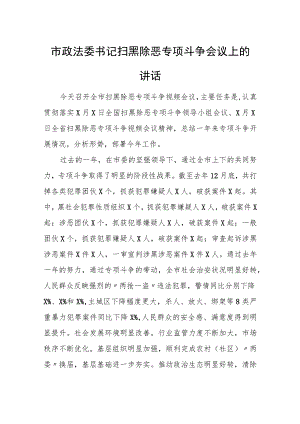 市政法委书记扫黑除恶专项斗争会议上的讲话.docx