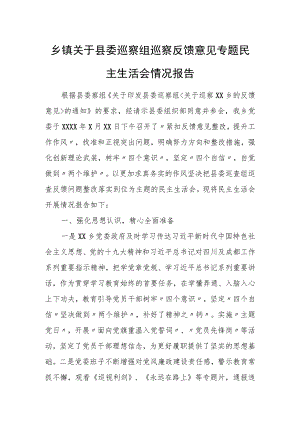 乡镇关于县委巡察组巡察反馈意见专题民主生活会情况报告1.docx