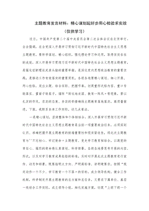 主题教育发言材料：精心谋划起好步 用心检验求实效.docx