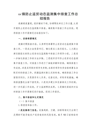 xx镇防止返贫动态监测集中排查工作总结报告.docx