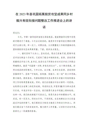 在2023年县巩固拓展脱贫攻坚成果同乡村振兴有效衔接问题整改工作推进会上的讲话.docx