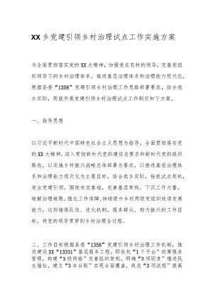 XX乡党建引领乡村治理试点工作实施方案.docx