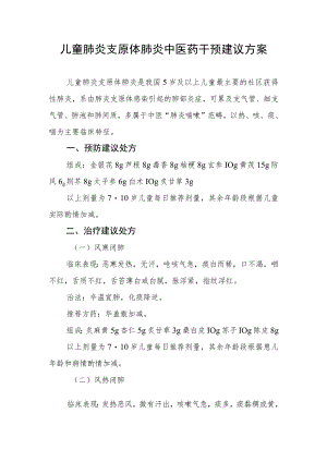 四川《儿童肺炎支原体肺炎中医药干预建议方案》.docx