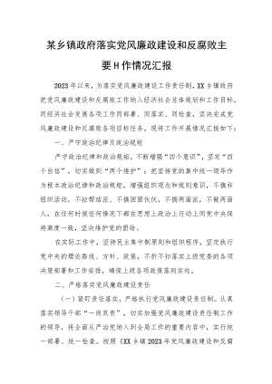 某乡镇政府落实党风廉政建设和反腐败主要工作情况汇报.docx