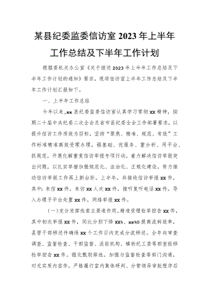 某县纪委监委信访室2023年上半年工作总结及下半年工作计划.docx