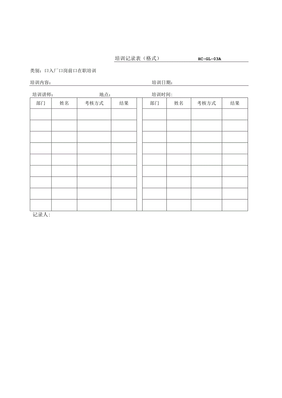 培训记录表格.docx_第1页