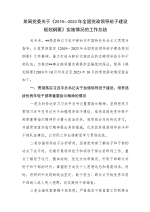 某局党委关于《2019—2023年全国党政领导班子建设规划纲要》贯彻落实情况报告实施情况工作总结.docx