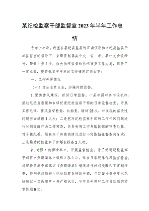 某纪检监察干部监督室2023年半年工作总结1.docx