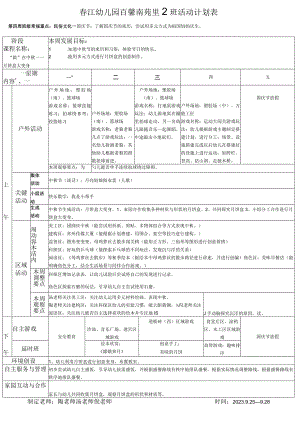 春江幼儿园百馨南苑中2班活动计划表.docx