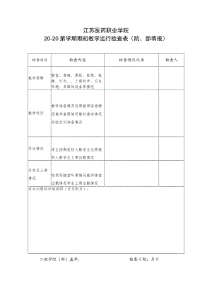 江苏医药职业学院20-20第学期期初教学运行检查表院、部填报.docx