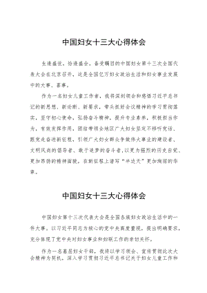 妇女干部学习中国妇女第十三次全国代表大会精神的心得感悟(十五篇).docx