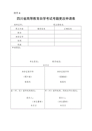 四川省高等教育自学考试考籍更改申请表.docx