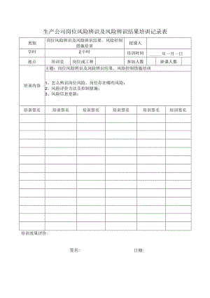 生产公司岗位风险辨识及风险辨识结果培训记录表.docx