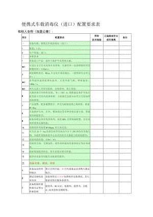便携式车载消毒仪进口配置要求表.docx
