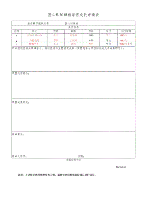 匠心训练班教学组成员申请表.docx