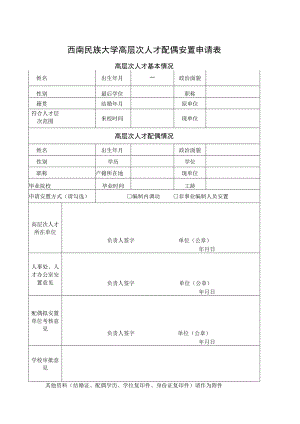西南民族大学高层次人才配偶安置申请表.docx