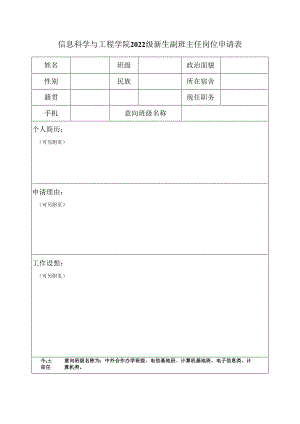 信息科学与工程学院2022级新生副班主任岗位申请表.docx