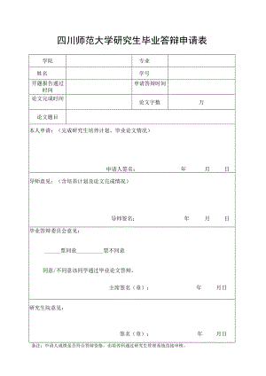 表1：四川师范大学研究生毕业答辩申请表.docx