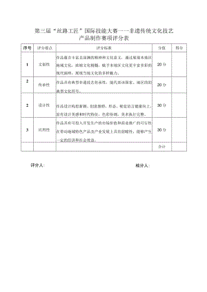 第三届“丝路工匠”国际技能大赛——非遗传统文化技艺产品制作赛项评分表得分评分人核分人.docx