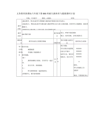 义务教育新课标六年级下册800米耐久跑体育与健康课时计划.docx