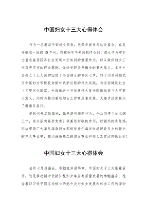 2023年妇女干部学习中国妇女第十三次全国代表大会精神的心得感悟19篇.docx
