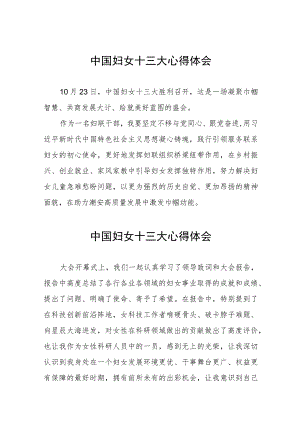 妇联干部学习中国妇女十三大心得体会19篇.docx