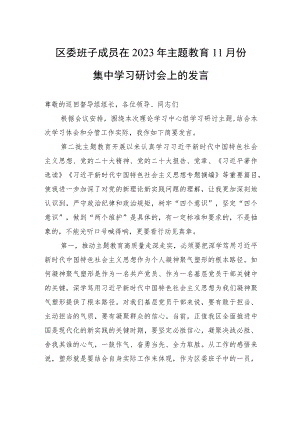 区委班子成员在2023年主题教育11月份集中学习研讨会上的发言.docx