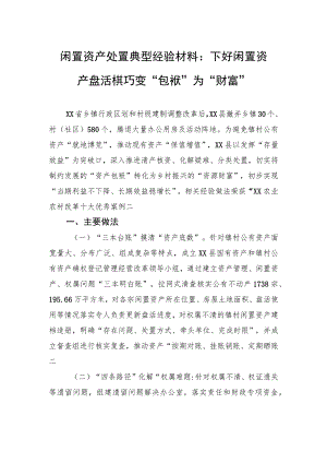 闲置资产处置典型经验材料：下好闲置资产盘活棋+巧变“包袱”为“财富”.docx
