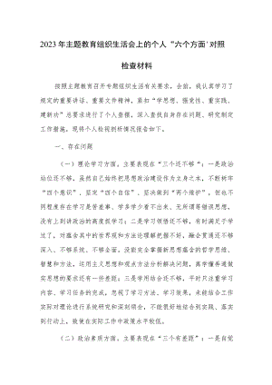 2023年主题教育组织生活会上的个人“六个方面”对照检查材料范文.docx