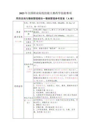 -2023年全国职业院校技能大赛赛项正式赛卷GZ078 药学技能赛项正式赛卷及评分标准-技能试题1慢病管理1答案（DM）.docx