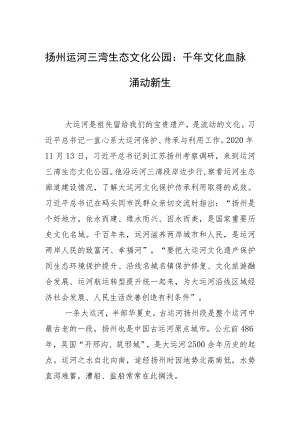 扬州运河三湾生态文化公园：千年文化血脉涌动新生.docx
