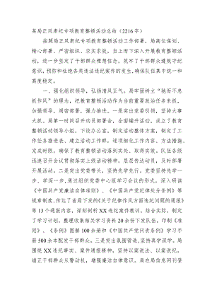 某局正风肃纪专项教育整顿活动总结.docx