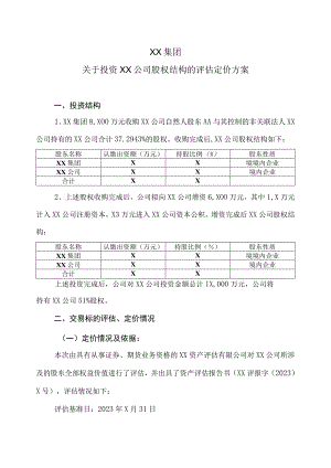 XX集团关于投资XX公司股权结构的评估定价方案(2023年).docx