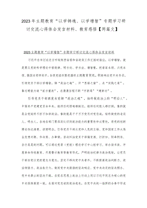 2023年主题教育“以学铸魂、以学增智”专题学习研讨交流心得体会发言材料、教育感悟【两篇文】.docx
