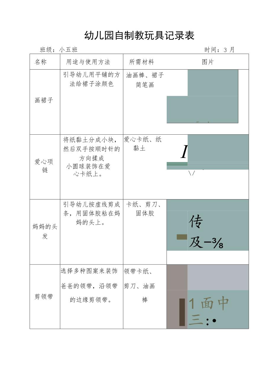 幼儿园自制教玩具记录表.docx_第1页