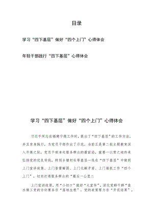 学习“四下基层”做好“四个上门”心得体会和年轻干部践行“四下基层”心得体会.docx