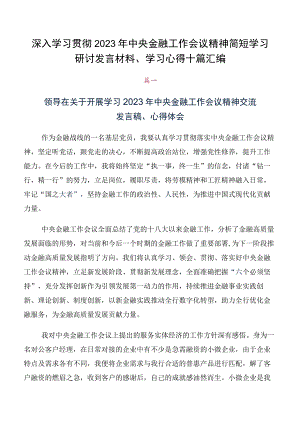 深入学习贯彻2023年中央金融工作会议精神简短学习研讨发言材料、学习心得十篇汇编.docx