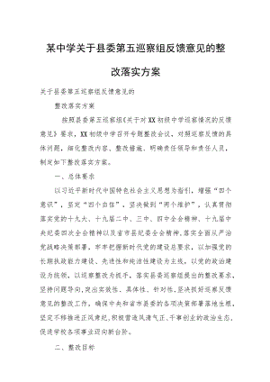 某中学关于县委第五巡察组反馈意见的整改落实方案.docx