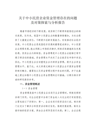 关于中小民营企业资金管理存在的问题及对策探索与分析报告.docx