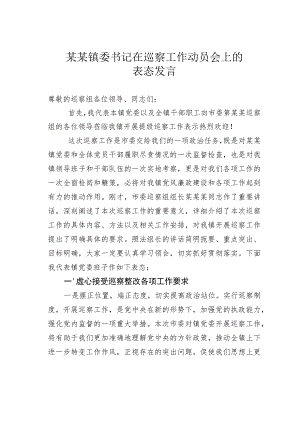 某某镇委书记在巡察工作动员会上的表态发言 .docx