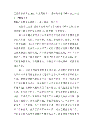 区委班子成员在2023年主题教育11月份集中学习研讨会上的发言 .docx