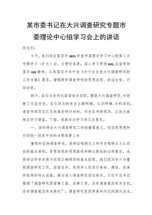 某市委书记在大兴调查研究专题市委理论中心组学习会上的讲话.docx