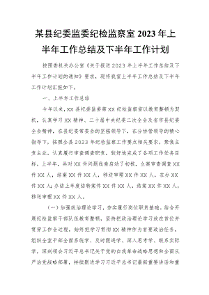 某县纪委监委纪检监察室2023年上半年工作总结及下半年工作计划.docx