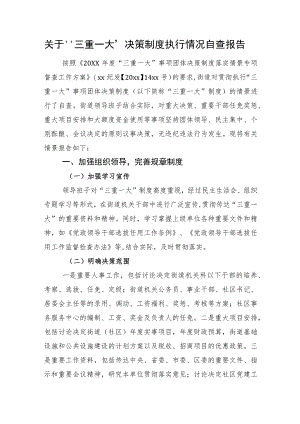 关于“三重一大”决策制度执行情况自查报告范文材料.docx