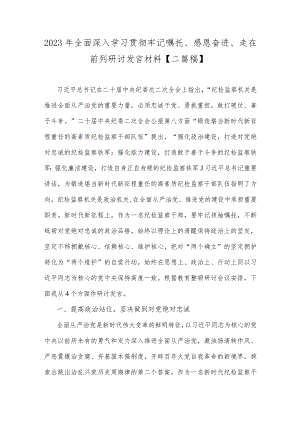 2023年全面深入学习贯彻牢记嘱托、感恩奋进、走在前列研讨发言材料【二篇稿】.docx