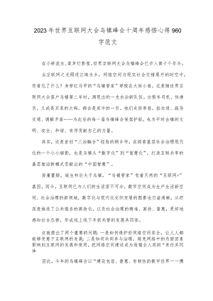 2023年世界互联网大会乌镇峰会十周年感悟心得960字范文.docx