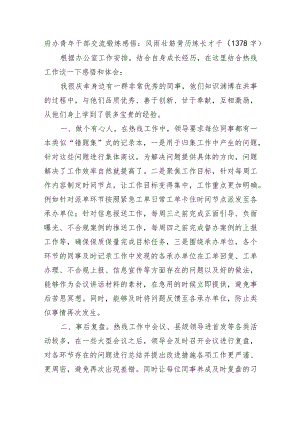 府办青年干部交流锻炼感悟：风雨壮筋骨历练长才干.docx