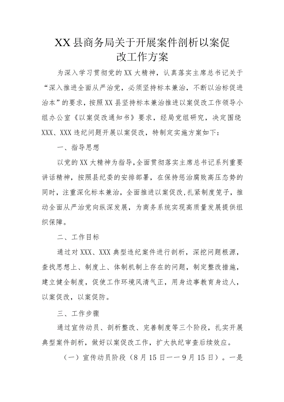 XX县商务局关于开展案件剖析以案促改工作方案.docx_第1页