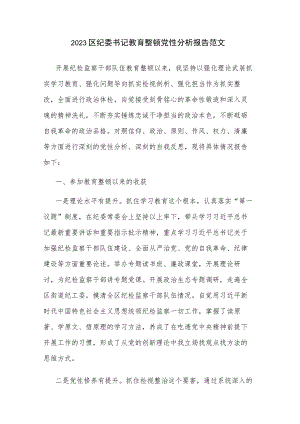 2023区纪委书记教育整顿党性分析报告范文.docx